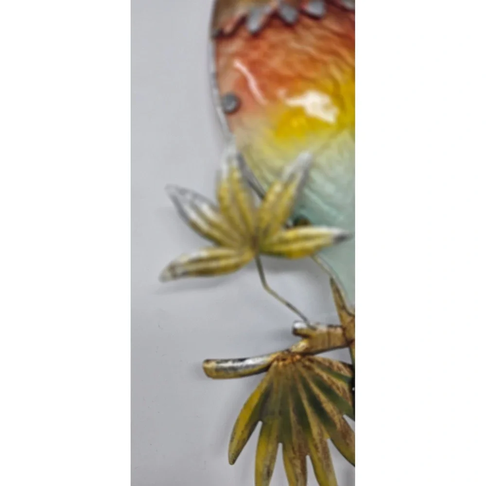 Vtg rustic parrot macaw bird metal glass tropical wall patio garden decor